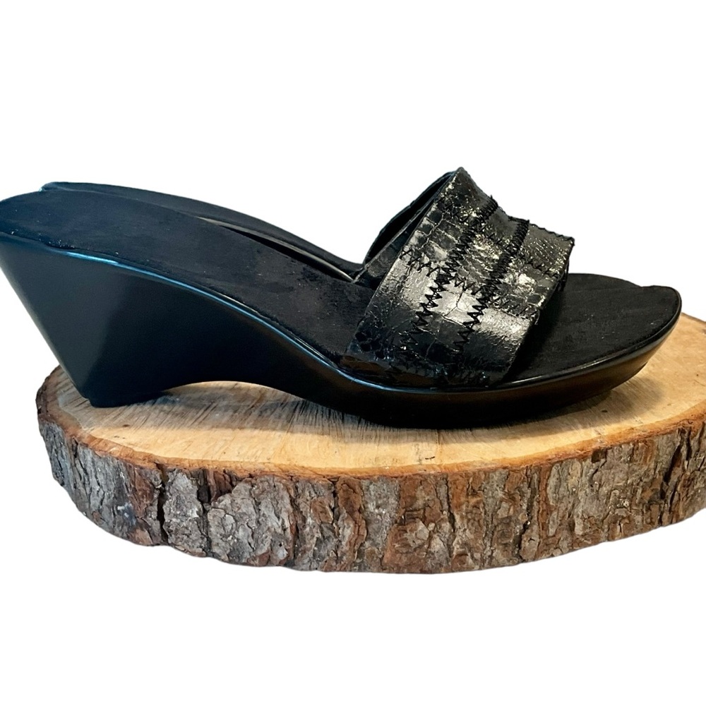 Made in Italy Faux Crocodile Low Heeled Sandals Wedges - Picture 3 of 6